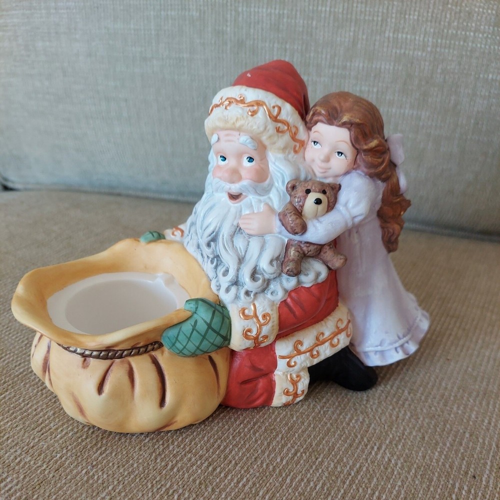PartyLite Exclusive Jolly Santa w/Little Girl Christmas Votive Candle Holder